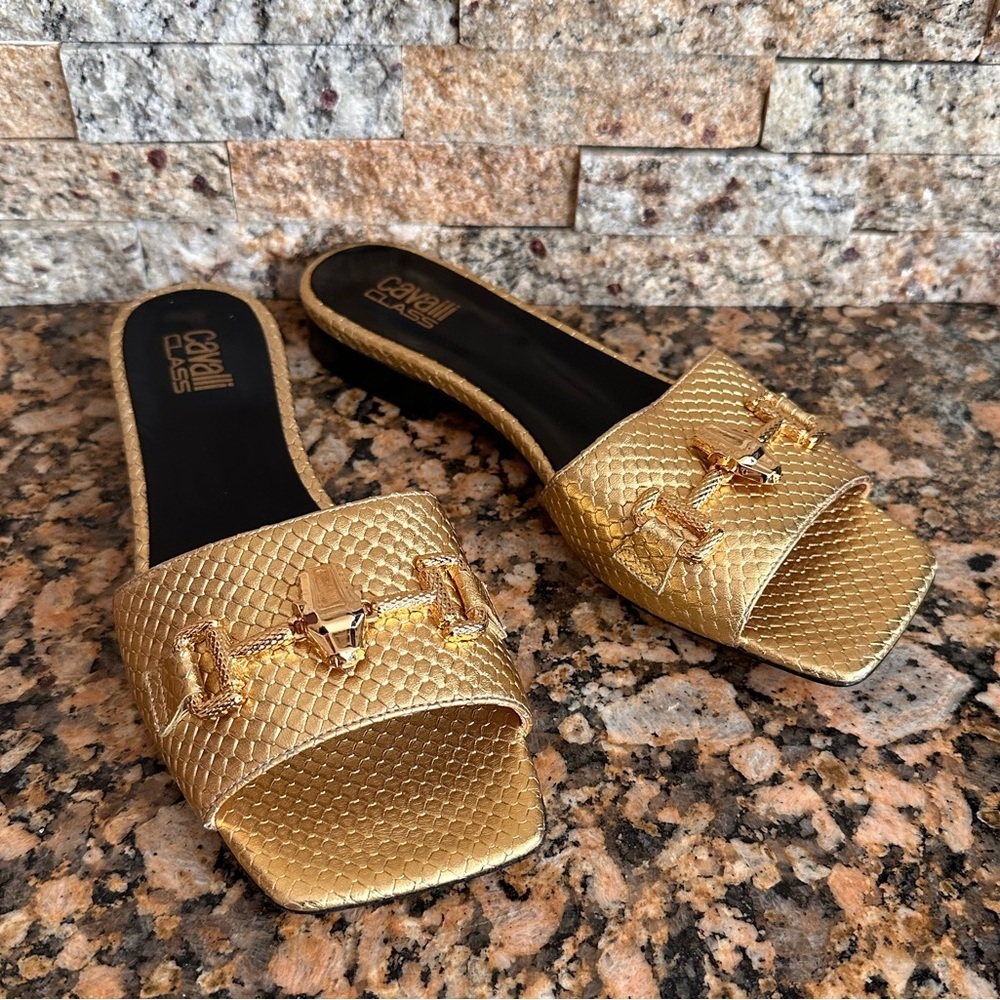 CLASS CAVALLI
Leather Mules In Gold
